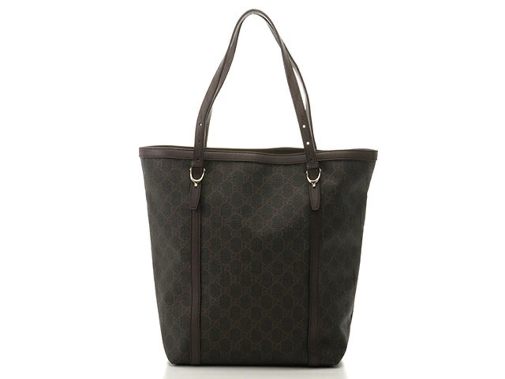 Gucci GG Supreme Tote Bag Dark Brown Calfskin